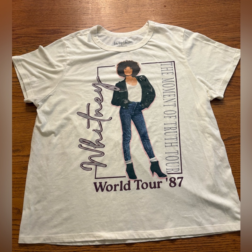 Whitney Houston Women’s Concert Tshirt, XXL, Off White, World Tour 1987